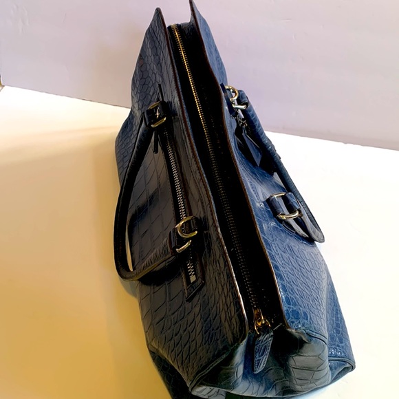 Coach Legacy Haley Satchel Exotic Croc-Embossed Leather 25324 Bag Navy/Sliver - Picture 7 of 12